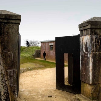 The main gates at Reigate Fort, Surrey
